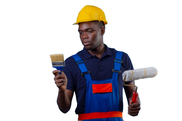 jeune-homme-de-constructeur-afro-americain-portant-des-uniformes-de-construction-et-un-casque-de-securite-tenant-un-pinceau-et-un-rouleau-a-peinture-a-la-brosse-avec-une-expression-serieuse-debout-sur